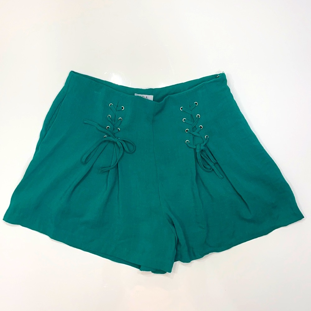 J.O.A Lace-Up Front Flowy Green Shorts